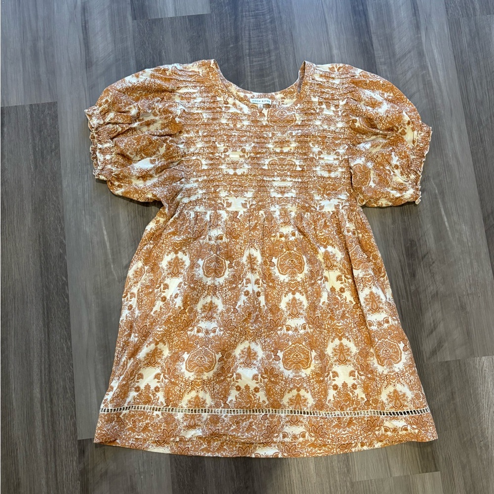 Moon River Paisley Dress in Orange and Cream